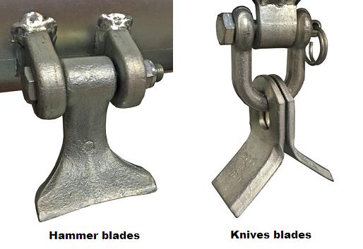 Flail hammer blades or Knives blades for flail movers